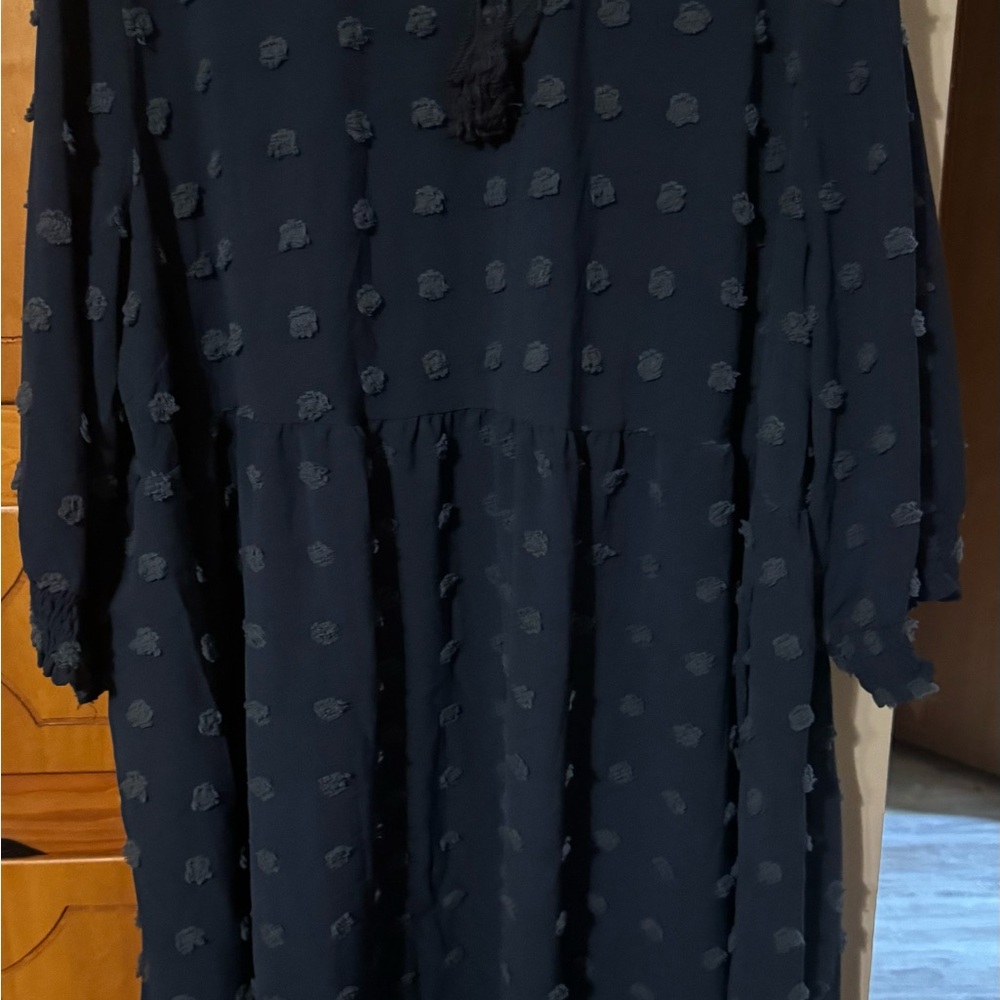 Navy Textured Swiss dot Dress